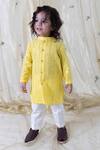Tiber Taber_Yellow Cotton Stripe Pattern Kurta With Pant _Online_at_Aza_Fashions