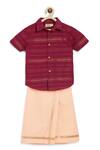 Shop_Tiber Taber_Purple Cotton Stripe Short Sleeve Pattern Kurta With Mundu  _Online_at_Aza_Fashions