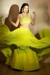 Buy_Redpine Designs_Green Georgette, Dupatta  Net Cutdana, Sequins, Moti V Neck Pleated Lehenga Set _at_Aza_Fashions