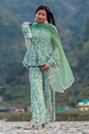 Buy_Redpine Designs_Green Dupatta  Net, Viscose Crepe Silk Cutdana, Print Peplum Sharara Set 