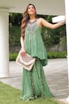 Buy_Siyona by Ankurita_Green Chinon Embroidered Sequins Halter Tiered Kurta And Gharara Set _at_Aza_Fashions