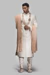 Buy_Asuka_Off White Chanderi Silk Hand Embroidered Chikankari Sherwani Set _at_Aza_Fashions