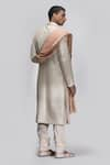 Shop_Asuka_Off White Chanderi Silk Hand Embroidered Chikankari Sherwani Set _at_Aza_Fashions