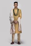 Buy_Asuka_Yellow Jacquard Hand Embroidered Zari Sherwani Set _at_Aza_Fashions