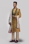 Asuka_Yellow Jacquard Hand Embroidered Zari Sherwani Set _Online_at_Aza_Fashions