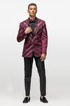 Buy_Asuka_Wine Woven Jacquard Embroidered Metallic Strip Blazer Set_at_Aza_Fashions