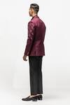 Shop_Asuka_Wine Woven Jacquard Embroidered Metallic Strip Blazer Set_at_Aza_Fashions
