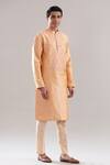 Buy_Asuka_Peach Silk Mirrors Embroidered Kurta And Pyjama Set _at_Aza_Fashions