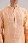 Asuka_Peach Silk Mirrors Embroidered Kurta And Pyjama Set _Online_at_Aza_Fashions