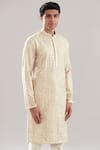 Asuka_Ivory Chanderi Silk Sequins Thread Embroidered Kurta And Pyjama Set _Online_at_Aza_Fashions