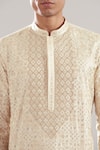 Buy_Asuka_Ivory Chanderi Silk Sequins Thread Embroidered Kurta And Pyjama Set _Online_at_Aza_Fashions