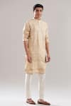 Buy_Asuka_Beige Tussar Silk Embroidered Dori Kurta And Pyjama Set _at_Aza_Fashions