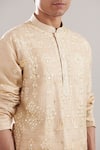 Buy_Asuka_Beige Tussar Silk Embroidered Dori Kurta And Pyjama Set _Online_at_Aza_Fashions