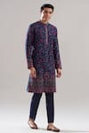Buy_Asuka_Blue Cotton Silk Embroidered Resham Floral Kurta And Pyjama Set For Men_at_Aza_Fashions