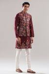 Buy_Asuka_Maroon Cotton, , Chanderi Embroidery, Floral Print Bundi Kurta Set _at_Aza_Fashions