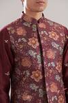 Buy_Asuka_Maroon Cotton, , Chanderi Embroidery, Floral Print Bundi Kurta Set _Online_at_Aza_Fashions