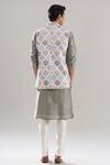 Shop_Asuka_Gray Cotton, Silk Mirrors, Embroidery Geometric Print Bundi Set _at_Aza_Fashions