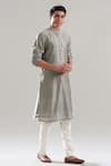 Asuka_Gray Cotton, Silk Mirrors, Embroidery Geometric Print Bundi Set _Online_at_Aza_Fashions