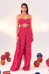 Buy_Silky Bindra_Pink Georgette Woven Polka Dot Sweetheart Neck Blouse And Pant Set_at_Aza_Fashions