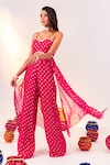 Silky Bindra_Pink Georgette Woven Polka Dot Sweetheart Neck Blouse And Pant Set_Online_at_Aza_Fashions