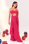 Buy_Silky Bindra_Pink Georgette Woven Polka Dot Sweetheart Neck Blouse And Pant Set_Online_at_Aza_Fashions