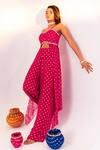 Shop_Silky Bindra_Pink Georgette Woven Polka Dot Sweetheart Neck Blouse And Pant Set_Online_at_Aza_Fashions