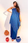 Buy_Silky Bindra_Blue Georgette Woven Polka Dot Asymmetric Tunic And Straight Pant Set_Online_at_Aza_Fashions
