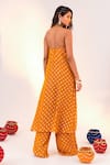 Shop_Silky Bindra_Yellow Georgette Woven Geometric Halter Neck Pattern Tunic With Pant _at_Aza_Fashions