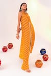 Silky Bindra_Yellow Georgette Woven Geometric Halter Neck Pattern Tunic With Pant _at_Aza_Fashions