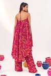 Shop_SILKY BINDRA_Purple Georgette Print Floral Halter Neck Asymmetric Tunic With Pant _at_Aza_Fashions