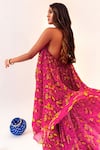 Buy_SILKY BINDRA_Purple Georgette Print Floral Halter Neck Asymmetric Tunic With Pant _Online_at_Aza_Fashions