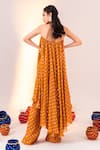 Shop_SILKY BINDRA_Yellow Georgette Woven Geometric Halter Neck Pattern High-low Tunic With Pant _at_Aza_Fashions