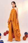 SILKY BINDRA_Yellow Georgette Woven Geometric Halter Neck Pattern High-low Tunic With Pant _Online_at_Aza_Fashions