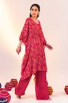 Buy_Silky Bindra_Pink Georgette Print Floral V Neck Kaftan With Pant _Online_at_Aza_Fashions