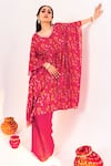 Shop_Silky Bindra_Pink Georgette Print Floral V Neck Kaftan With Pant _Online_at_Aza_Fashions