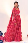 Buy_SILKY BINDRA_Pink Georgette Print Floral Round Neck Flower Vine Anarkali With Dupatta _at_Aza_Fashions