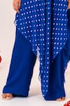 Silky Bindra_Blue Georgette Woven Polka Dot Asymmetric Tunic And Straight Pant Set_at_Aza_Fashions