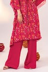 Silky Bindra_Pink Georgette Print Floral V Neck Kaftan With Pant _at_Aza_Fashions