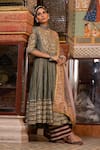 Buy_Gulabo Jaipur_Grey Chanderi Sequins, Embroidery, Gota Patti Round Neck Nahal Anarkali Set _Online_at_Aza_Fashions