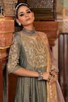 Shop_Gulabo Jaipur_Grey Chanderi Sequins, Embroidery, Gota Patti Round Neck Nahal Anarkali Set _Online_at_Aza_Fashions