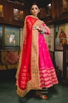 Shop_Gulabo Jaipur_Pink Chanderi Embroidery Round Neck Nahal Anarkali Set _Online_at_Aza_Fashions