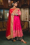 Gulabo Jaipur_Pink Chanderi Embroidery Round Neck Nahal Anarkali Set _at_Aza_Fashions