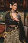 Gulabo Jaipur_Black Cotton Embroidered And Printed Resham Deep V Neck Parveen & Lehenga Set _at_Aza_Fashions
