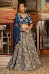 Shop_Gulabo Jaipur_Blue Cotton Embroidery, Sequins, Zari Parveen Botanical Print And Lehenga Set _at_Aza_Fashions