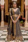 Buy_Gulabo Jaipur_Black Cotton Embroidered And Printed Shehzadi Mughal Floral Block Lehenga Set _at_Aza_Fashions