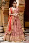 Buy_Gulabo Jaipur_Red Cotton Gota Patti, Beads, Zari, Shehzadi Floral Block Print Lehenga Set _at_Aza_Fashions