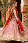 Gulabo Jaipur_Red Cotton Gota Patti, Beads, Zari, Shehzadi Floral Block Print Lehenga Set _at_Aza_Fashions