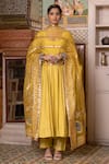 Gulabo Jaipur_Yellow Chanderi Embroidered Sequin Scoop Shri Flared Anarkali Set With Dupatta _Online_at_Aza_Fashions