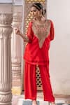 Buy_Gulabo Jaipur_Red Organza, Muslin Zari Round Neck Zifa Floral Zardozi Work Kurta Pant Set _at_Aza_Fashions