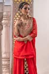 Gulabo Jaipur_Red Organza, Muslin Zari Round Neck Zifa Floral Zardozi Work Kurta Pant Set _Online_at_Aza_Fashions